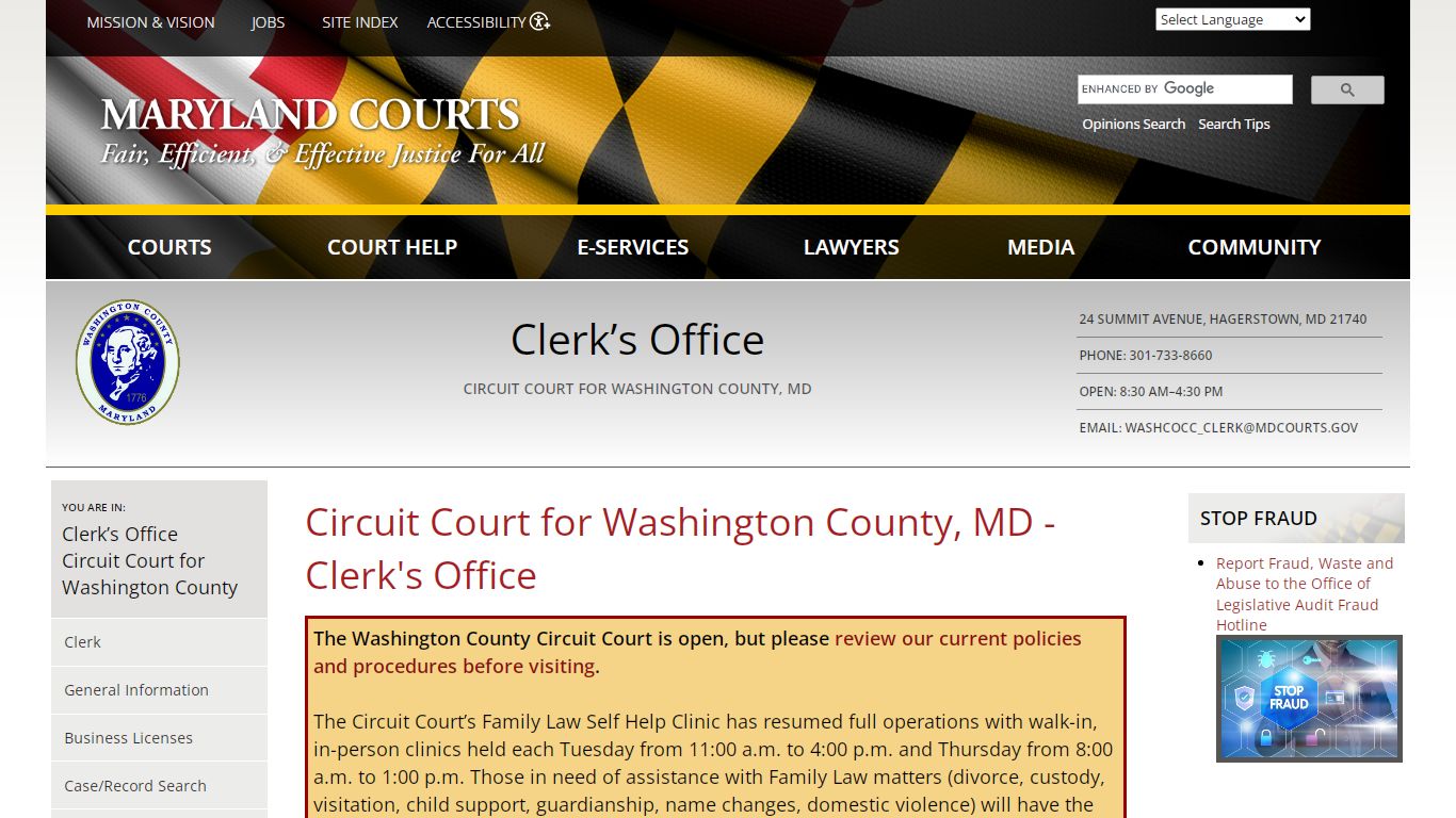 Circuit Court for Washington County, MD - Clerk's Office