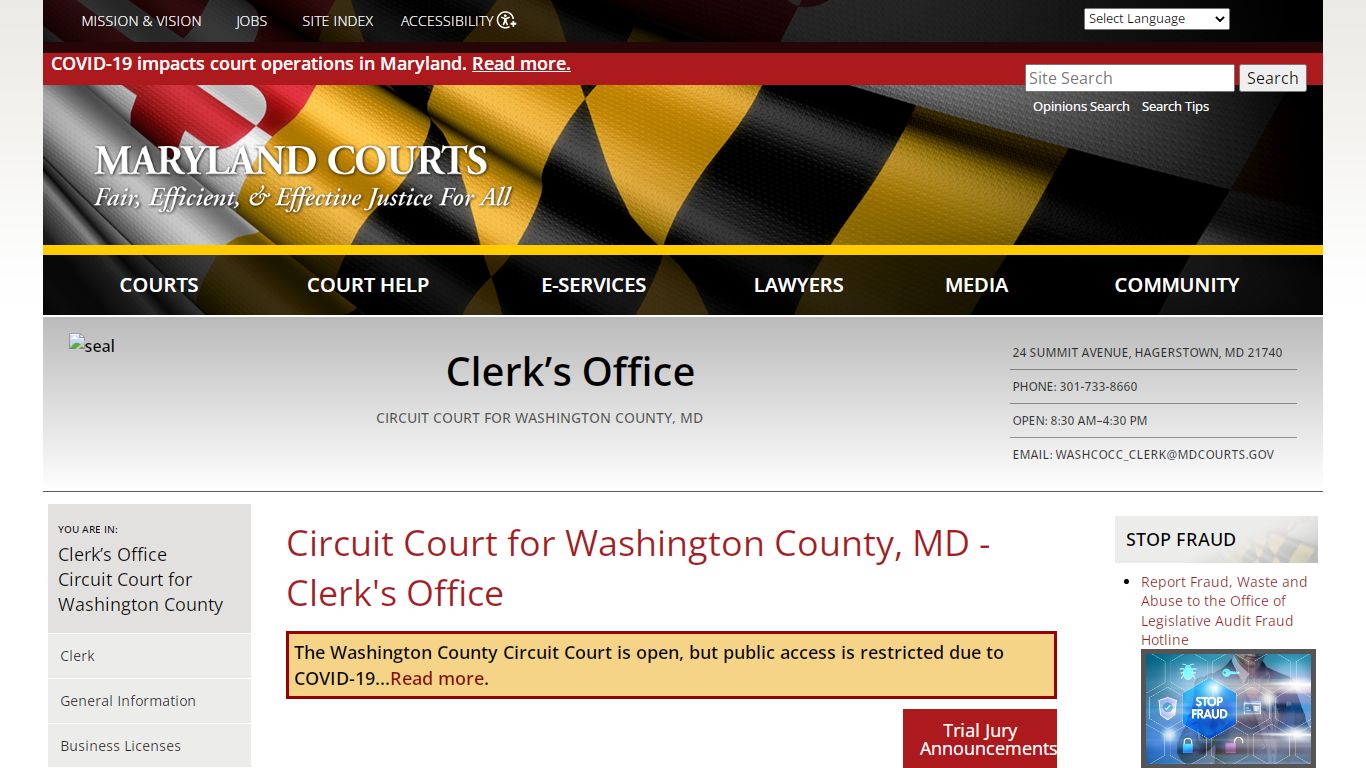 Circuit Court for Washington County, MD - Clerk's Office