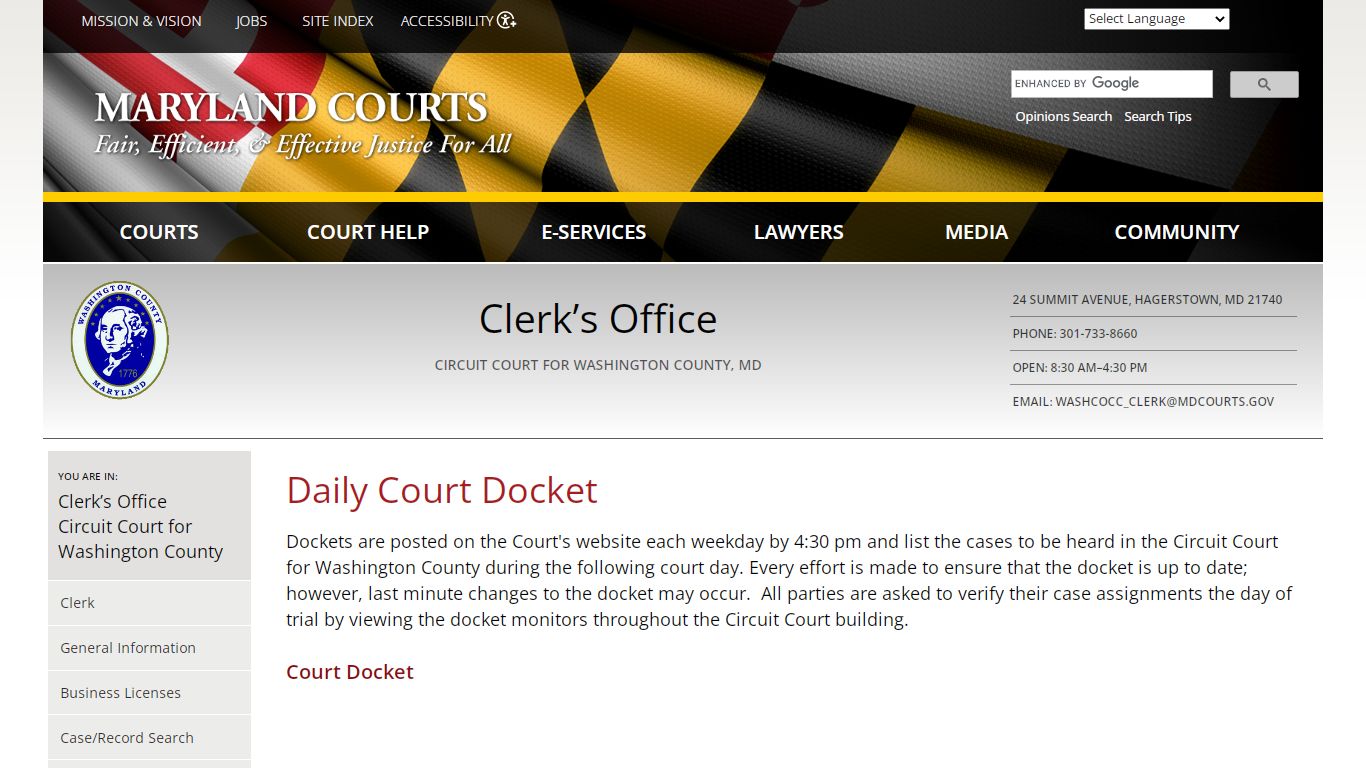 Daily Court Docket | Maryland Courts